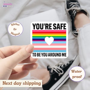 You&#39;re Safe To Be You Around Me Sticker, LGBT Equality Stickers LGBTQ Pride Lesbian Queer Bisexual Waterproof Vinyl Stickers Laptop Gifts