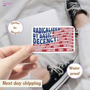 Radicalized By Basic Decency Car Magnet, Political Protest Car Magnet, Feminist Activist Gift, Liberal Bumper Magnet Support Car Decal