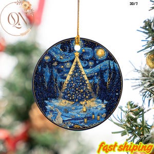 Christmas Ceramic Ornament, Christmas Decoration, Holiday Gift Idea, Heirloom Keepsake, Round Ceramic, Gift Exchange, Gift Idea, Xmas Tree