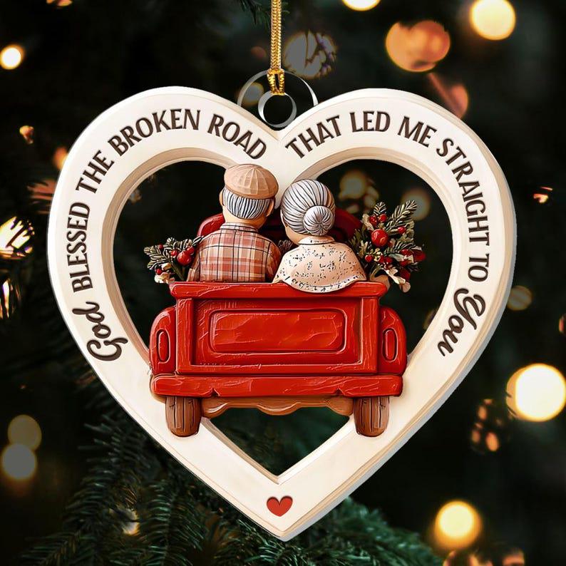 Transparent Ornament - God Blessed The Broken Road Led Me Straight To You - Gift For Couple Custom From Photo Designed By Ellene Turquoise