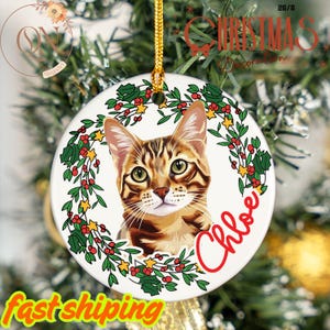 Personalized Christmas Cat Ornament, Custom Personalized Ceramic Stone Christmas Ornament, Funny Cat Christmas Ornament, Christmas Decor