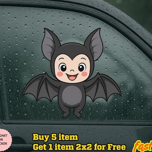Halloween Sticker/Car Magnet| Nostalgic Halloween Baby Bat Holographic Sticker | Waterproof Laptop, Kindle Sticker | Vinyl Glitter Sticker