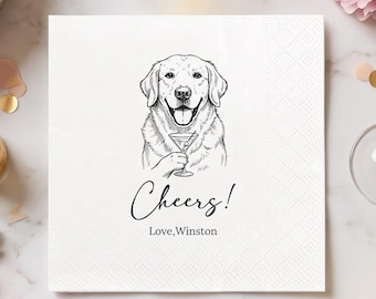 Custom Pet Portrait Wedding Cocktail Napkins，Personalized Dog Cat Cocktail Napkins for 1-3 Pets，Wedding Engagement Bar Decor Party Supplies