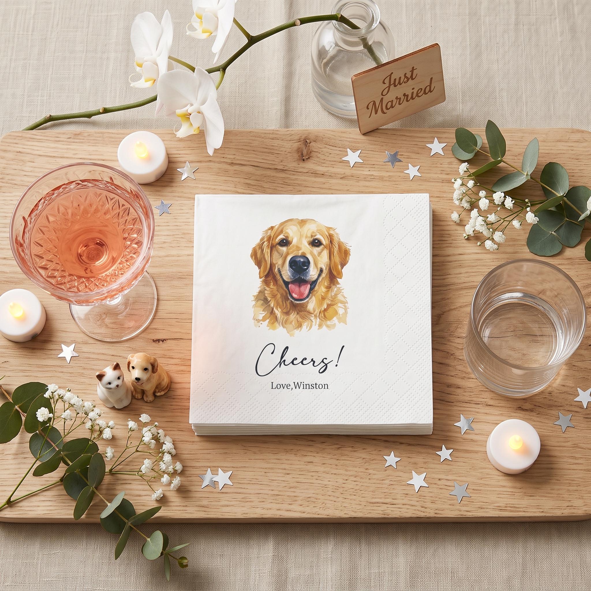 Custom Personalized Pet Portrait Cocktail Napkins, Custom Dog Cat Cocktail Napkin from Photo,Wedding Beverage Napkins Dog Lover Gift