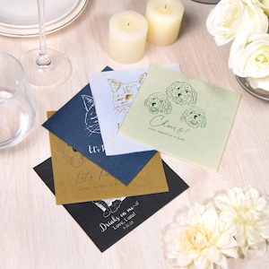 Tovaglioli di carta personalizzati / Tovaglioli personalizzati / Tovaglioli per animali domestici disegnati a mano / Tovaglioli per matrimoni personalizzati per animali domestici / Tovaglioli per matrimoni / Tovaglioli per cani