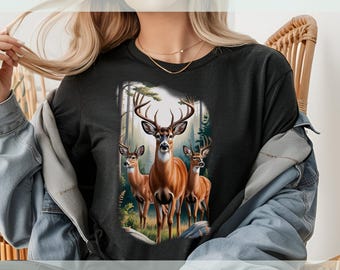 Koszulka z grafiką Vintage Deer z lat 90. | Koszulka retro grunge Hunter Deer | Koszulka streetwearowa Y2K Nature