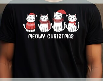 Meowy Christmas Sweatshirt, Happy Cat Year Shirt, Funny Christmas Cat Shirt, Cat Lover Christmas, Cats Christmas Shirt for Men & Women