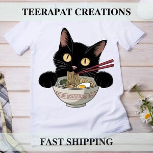 Noodle Cat Shirt | Ramen Cat T-Shirt | Foodie Lover Shirt | Black Cat Noodle Tee | Retro Cat Tee for Men Women | Funny Cat Lover T-shirt