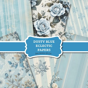 Blue Eclectic Junk Journal Paper: Printable Collage Sheets (Digital Download)