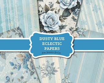 Blue Eclectic Junk Journal Paper: Printable Collage Sheets (Digital Download)