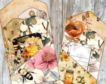 Honey Bee folio kit, Digital pocket ephemera, honey bees junk journal kit,Digital download