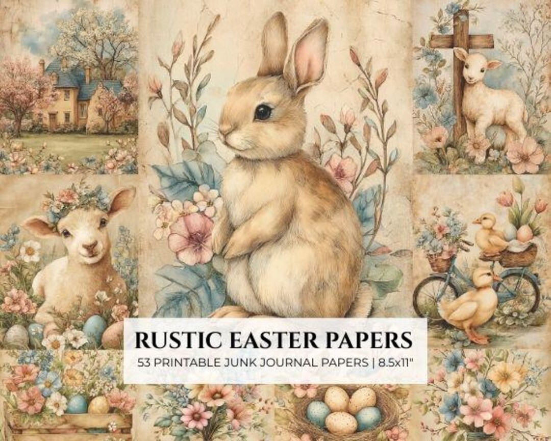 Rustic Easter Junk Journal Kit Pages, Spring, Vintage Scrapbook Papers ...
