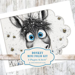 Country farm folio, junk journal, donkey, daisy, bees, farm animal, folder, ephemera, digital download, printable
