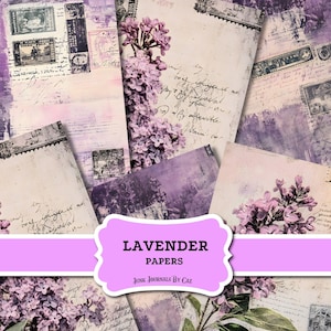 Papier numérique lavande lavande, éphémères floraux imprimables, pages de scrapbooking vintage, fournitures de création