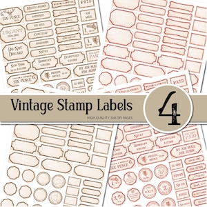 Vintage Labels Junk Journal, Fussy Cuts, Stamp Label, Label Ephemera, blank label sheets, Printable Ephemera, Grunge Label, Digital download