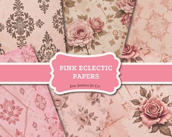 Pink Eclectic Junk Journal Papers, Shabby Chic Digital Download, Scrapbook & Junk Journal Kit, Grungy Vintage Ephemera for Creative Projects