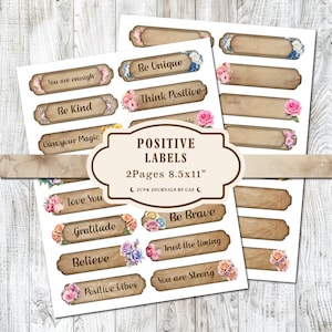 Positive Labels for Junk Journal Paper, Printable Digital Download, Vintage Ephemera, Inspirational Quotes