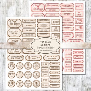Vintage Stamp Labels for Junk Journal Paper, Unique Craft Supplies, Retro Labeling, Scrapbooking Essentials