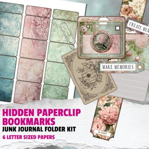 Vintage Hidden Paperclip bookmarks,Journal Ephemera Embellishments, Camera Peek-Through, Shabby Chic Birds & Roses, Digital download