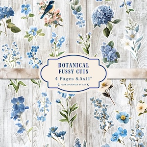 Floral Fussy Cuts: Blue Flowers Ephemera for Junk Journals (Digital Download)