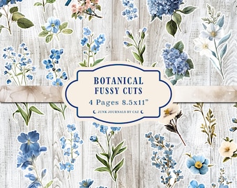 Floral Fussy Cuts: Blue Flowers Ephemera for Junk Journals (Digital Download)