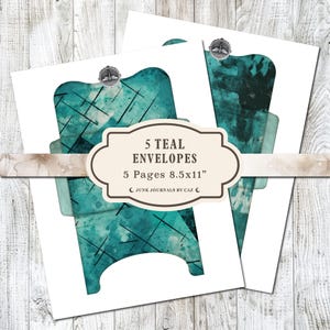 Shabby Chic Teal Envelopes: Vintage Ephemera, Floral Collage (Digital Download)