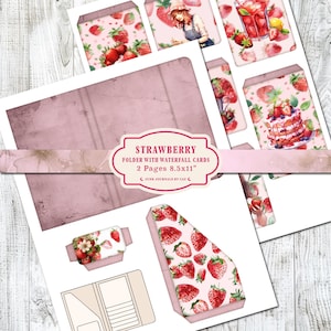Strawberry folio Junk Journal, Digital Paper Pack, Printable Crafting Supplies, Vintage Ephemera