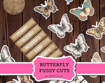 Butterfly Junk Journal Ephemera: Printable Fussy Cut DIY (Digital Download)