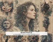 Boho Witch Junk Journal Paper Kit, Digital Printable Scrapbook