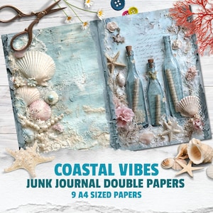 Coastal Junk Journal Printable Papers: Vintage Beach Ephemera (Digital Download A4 JPGs)