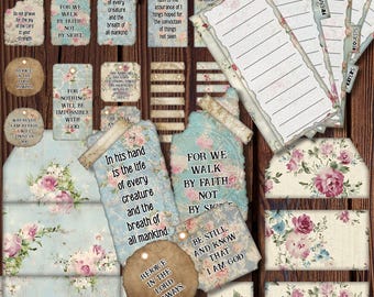 Mini Scripture Folio, Junk Journal Kit, Printable Gift, Craft Supplies, Handmade Devotional Journal, Floral