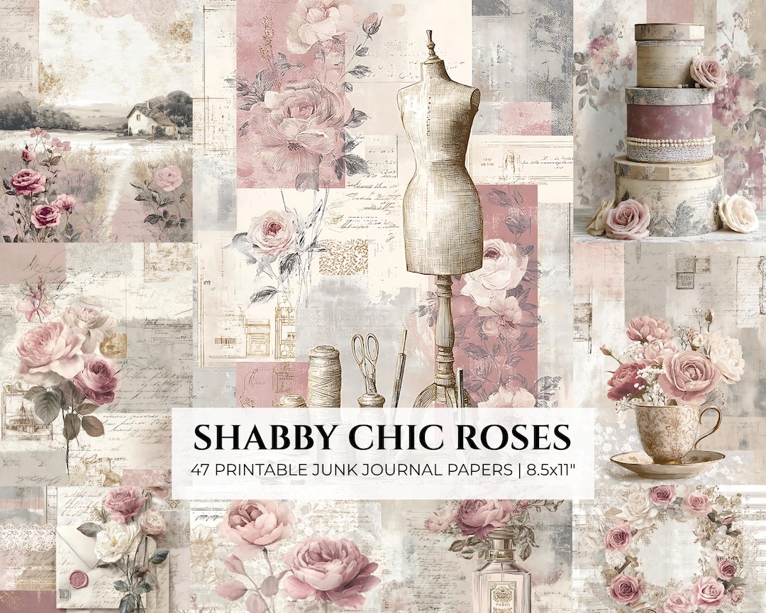 Shabby Chic Rose Junk Journal Pages, Vintage Floral Cottagecore ...