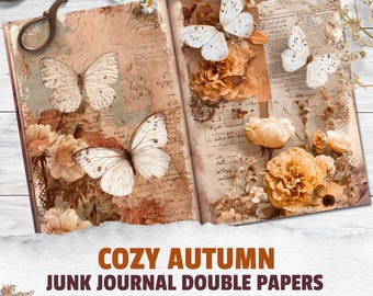 Cozy Autumn Junk Journal Pages: Fall Leaves Scrapbook Paper (Digital Download)