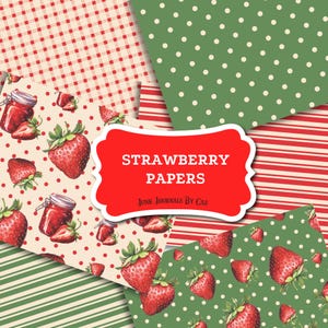 Papiers de journal indésirables aux fraises, téléchargement numérique, créations éphémères, album d'albums d'été, papiers de journal imprimables