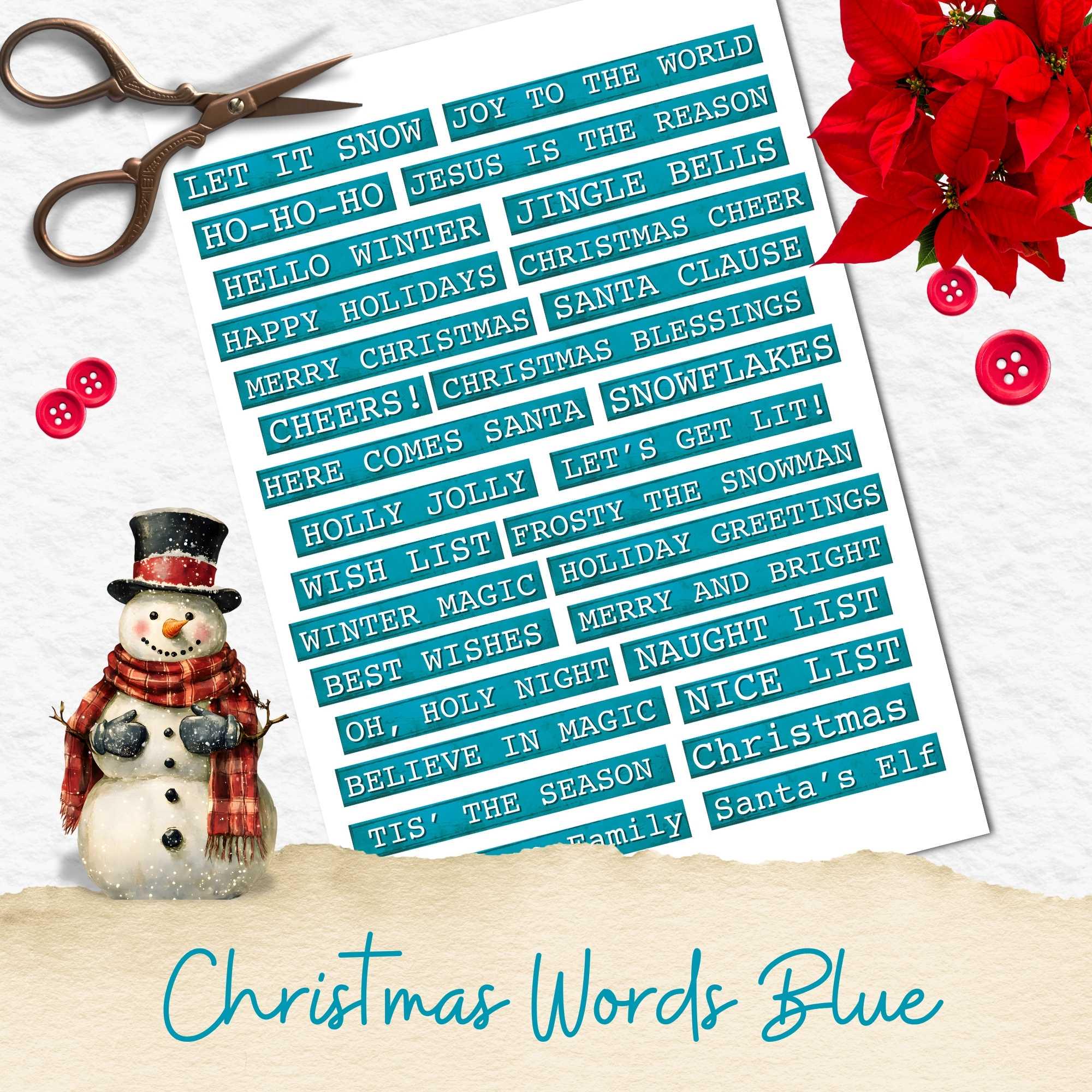 Printable Christmas Words Collage Sheet, Junk Journal Supplies (digital