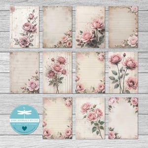 Shabby Chic Rose Junk Journal Pages: Vintage Floral Ephemera (Digital Download)