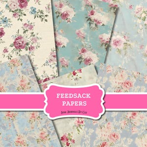 Carta digitale per diario Junk di Feed Sack, confezione di carta rustica Shabby Chic, articoli per il fai da te vintage, disegni per album stampabili