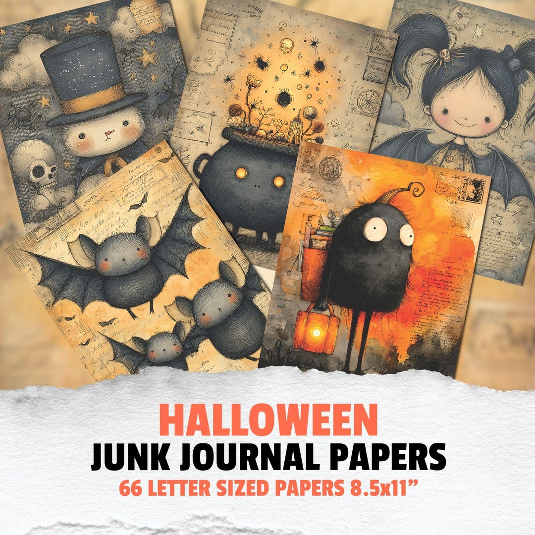 Spooky Halloween Junk Journal Papers, 66 Scrapbook Pages (digital ...