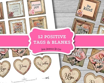 Palavras positivas para diário de arte, frases inspiradoras, recortes imprimíveis, scrapbooking digital, etiquetas para diário