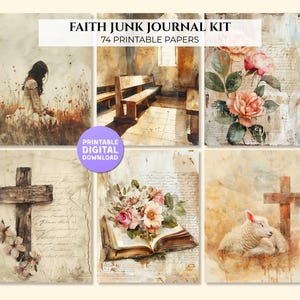 Faith Junk Journal printable paper kit, Digital download, Scrapbook pages, Devotion & Prayer, Christian