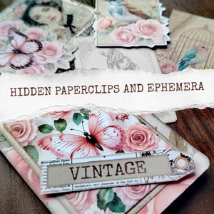 Shabby Chic Vintage Hidden Paperclips Kit, Printable DIY Rose Junk Journal Paper Clips Bookmark Cottage Shabby,Digital Download