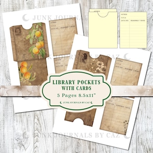 Library Cards, Printable Vintage Junk Journal Paper, Digital Ephemera, Scrapbook Craft Kit, Downloadable Tags