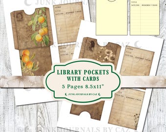 Bibliotheekkaarten, afdrukbaar vintage junk-journaalpapier, digitale ephemera, scrapbook craft kit, downloadbare tags