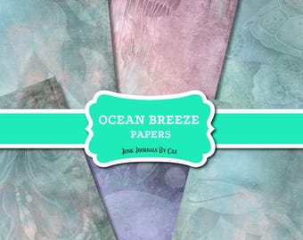 Ocean Junk Journal digitaal papier, nautische afdrukbare kortstondige ephemera, strandplakboekachtergronden, mariene kunstkit