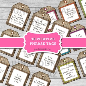 Positive Junk Journal Words, Printable Inspirational Phrases, Digital Ephemera for Scrapbooking and Journaling
