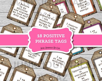 Positive Junk Journal Words, Printable Inspirational Phrases, Digital Ephemera for Scrapbooking and Journaling