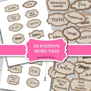 Parole positive per il diario dei rifiuti, etichette per il diario dei rifiuti, oggetti vintage, frasi motivazionali, oggetti shabby chic, scrapbooking digitale