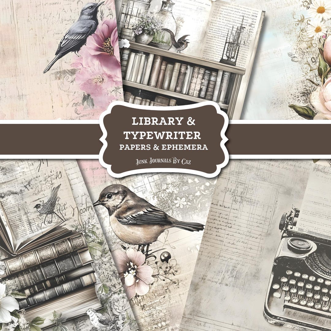 Library Junk Journal Digital Paper, Vintage Printable Ephemera ...