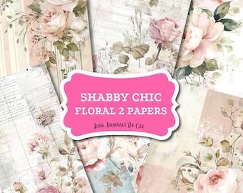 Shabby Chic Pink Floral Junk Journal Paper, Vintage Digital Scrapbook Supplies, Printable Crafting Pages