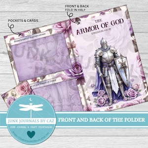 Junk Journal map Armor of God en kaarten, schriftmap, afdrukbare dagboekmap, christelijk geloof kit, gebed KJV, digitale download